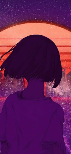Art Girl Sunset Anime Red