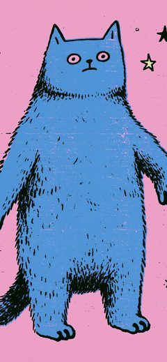 Art Cat Blue Kenfolk Naive Humorous Illustration OF Pink Illust