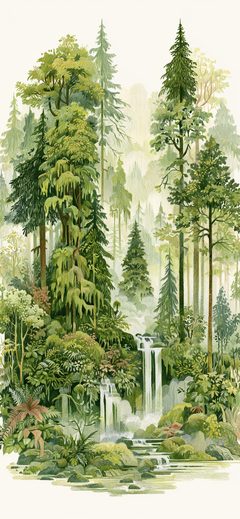 Art Teachinlv A Breathtakingly Vivid Illustration OF Olympic Forest Waterfall Trees Green Lush Illust