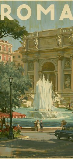 Art A Vintage Travel Poster Features Roma IN Architecture Fountain City