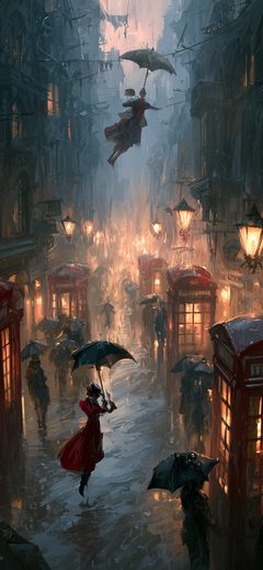 Art Rainy Street Umbrella Lantern Cinematic
