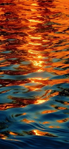 Art Water Reflection Ripples Sunset Orange Blue