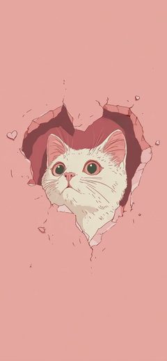 Art Cat Pink Heart Cute Illust Minimal