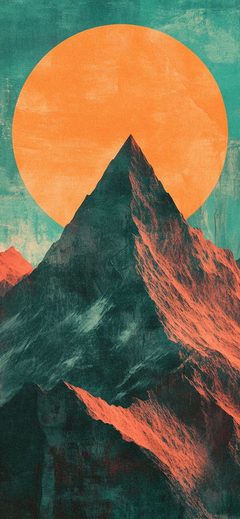 Art Surreal Mountain Sunset Retro Minimal Textured