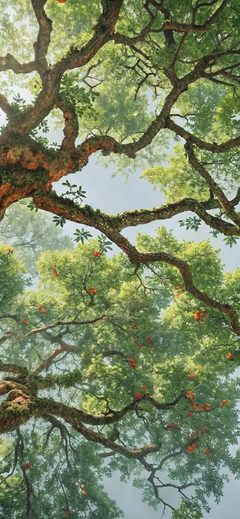 Art Trees Forest Canopy Branches Foliage Mist