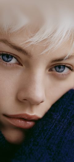 Ppl Extreme Close UP Macro Portrait OF AN Closeup Edgy Fashion Blonde Blueeyes