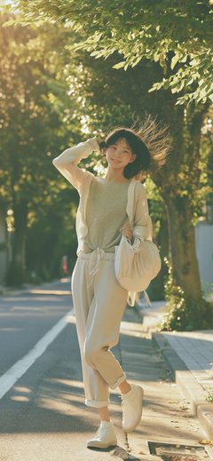 Ppl Asian Girl Photorealistic A Year Old Walking Outdoor Street Smile Sunlight Casual